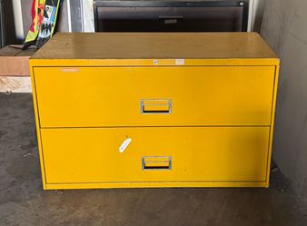 RARE VINTAGE Yellow Heavy-Duty 2 Drawer Metal Lateral Filing Cabinet