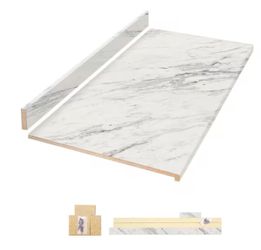 Hampton Bay Wilsonart 4 ft. Straight Laminate Countertop Kit in Textured Calcutta Marble with Ora Eased Edge and Loose Backsplash