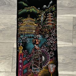 Vintage Japanese Geisha Hanging Scroll Kyoto Scene Wall Art Decor 32x13 