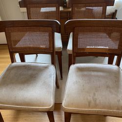 Lovely set of 4 MCM cane back walnut dining chairs