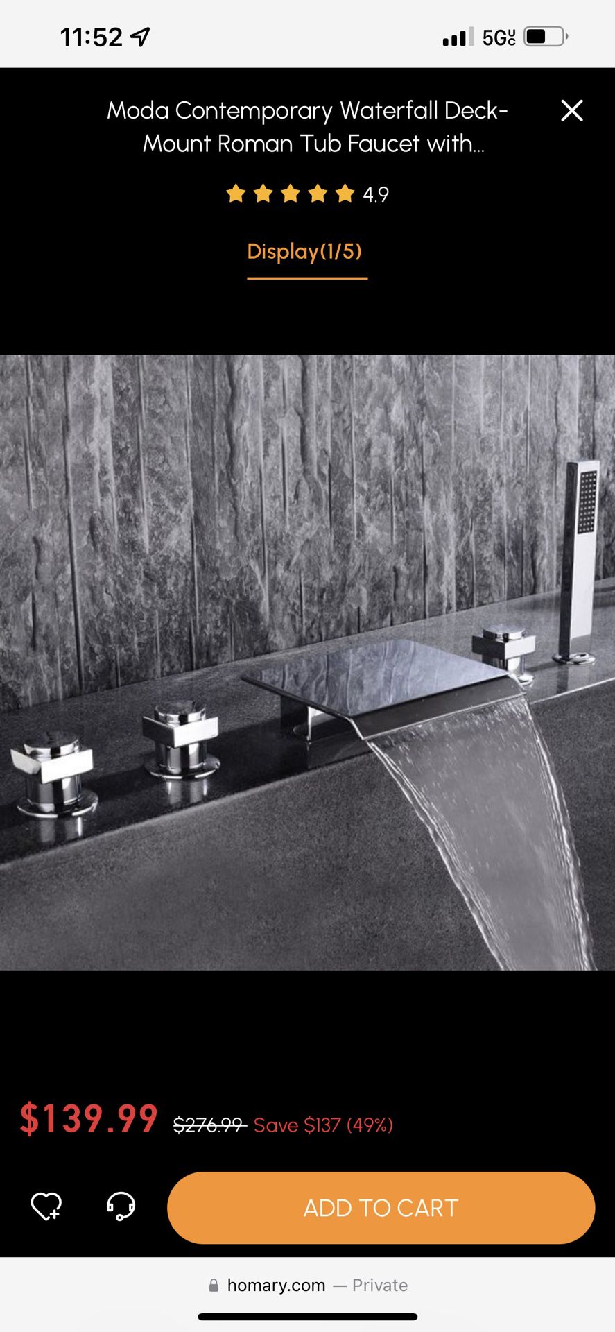 Homary wf-J020069-10 Triple Handle Deck Mounted Roman Tub Faucet with Handshower Sh25