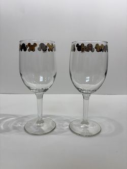 Disney Mickey Mouse Icon Stemmed Goblets Set of 2 7” Character Wine Glasses