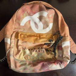 Chanel Graffiti Printed Canvas Backpack Beige