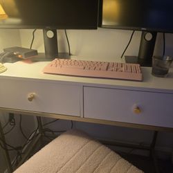 White And Gold Desk With 2 Drawers