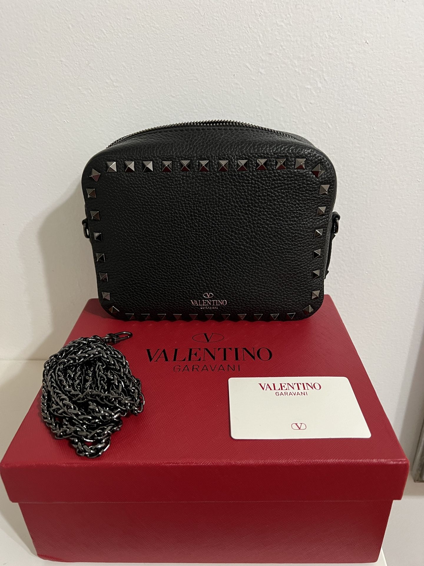 Valentino Rockstud Grainy Black Leather Camera Bag