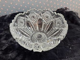 Antique American Cut Glass Bowl with Hobstars, Fans and Sawtooth Rim
