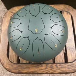 Steel tongue drum, a percussion instrument known for its soothing, melodic tones. 