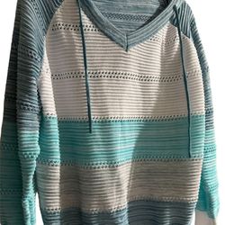 Two Tone Blue And White Hooded Sweater- Size  XL