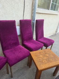 Set of 4 Purple Velvet High-Back Dining Chairs