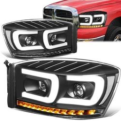 LA Zona Auto Parts 2006 to 2008 Dodge Ram Smoked DRL Projector Headlights Luces Micas Calaveras