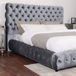 Grey Velvet Bed Frame Button Tufted Brand New In Box Firm Price Queen $499 Eastern King $540