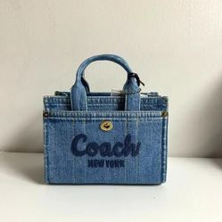 Coach Mini Denim Tote 20 Brass/Indigo CZ100