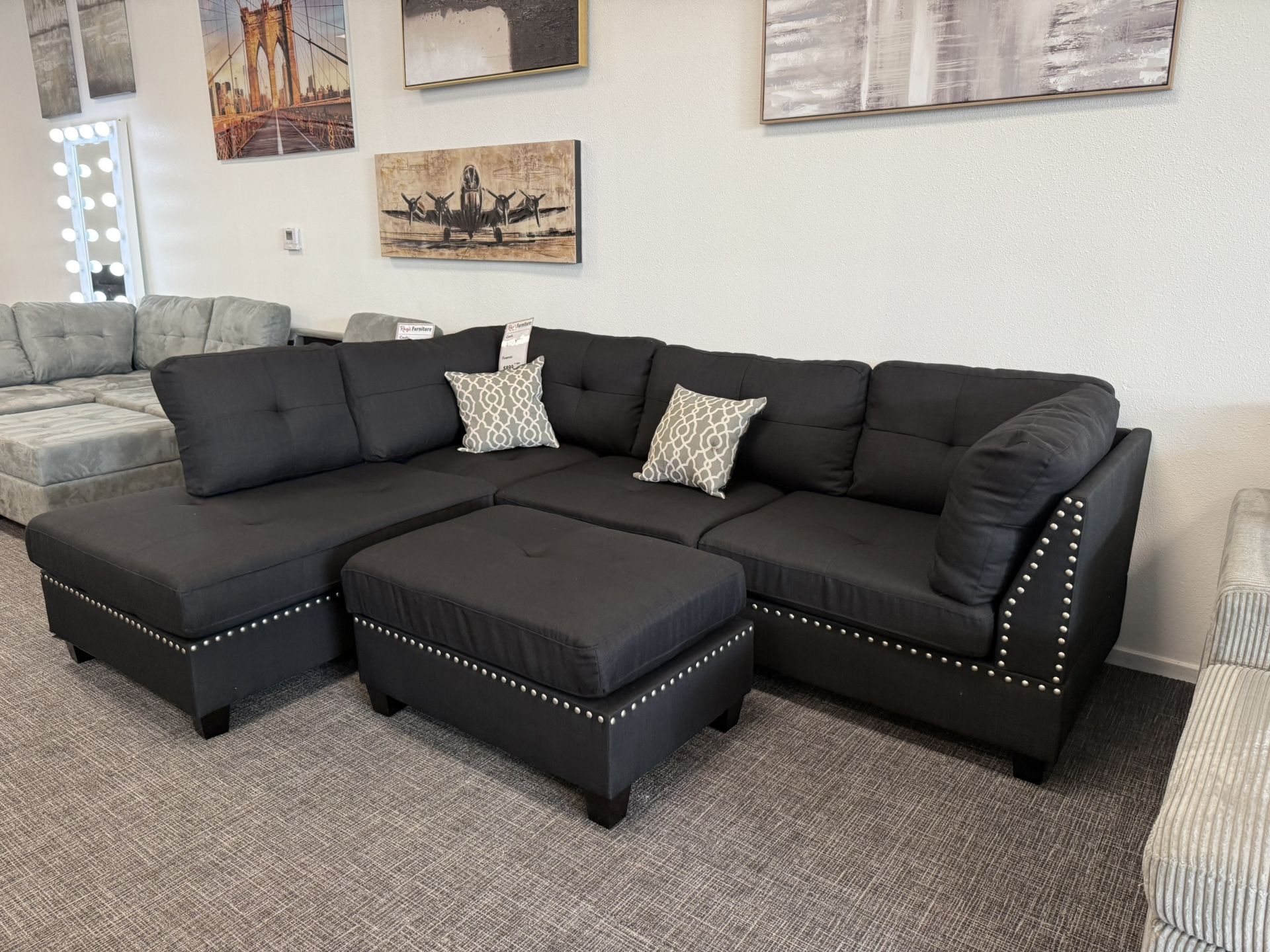 π€ Sleek Black Sectional Set w/ Ottoman β Just $799!