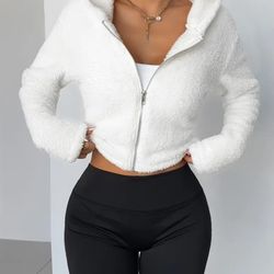 BRAND NEW White Fluffy Cropped Sweater