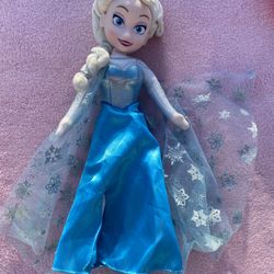 Disney Elsa Doll Frozen Blue Snowflake Dress Princess Large 15" Plastic Head