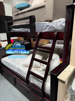 Twin / full bunk bed Cherry complete set with mattresses Litera
