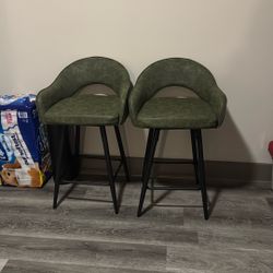  Modern Olive Green Velvet Bar Stools (Set of 2) – Black Metal Legs