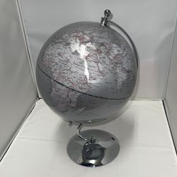 Desktop World Globe Vintage Chrome Silver Modern 14” Tall