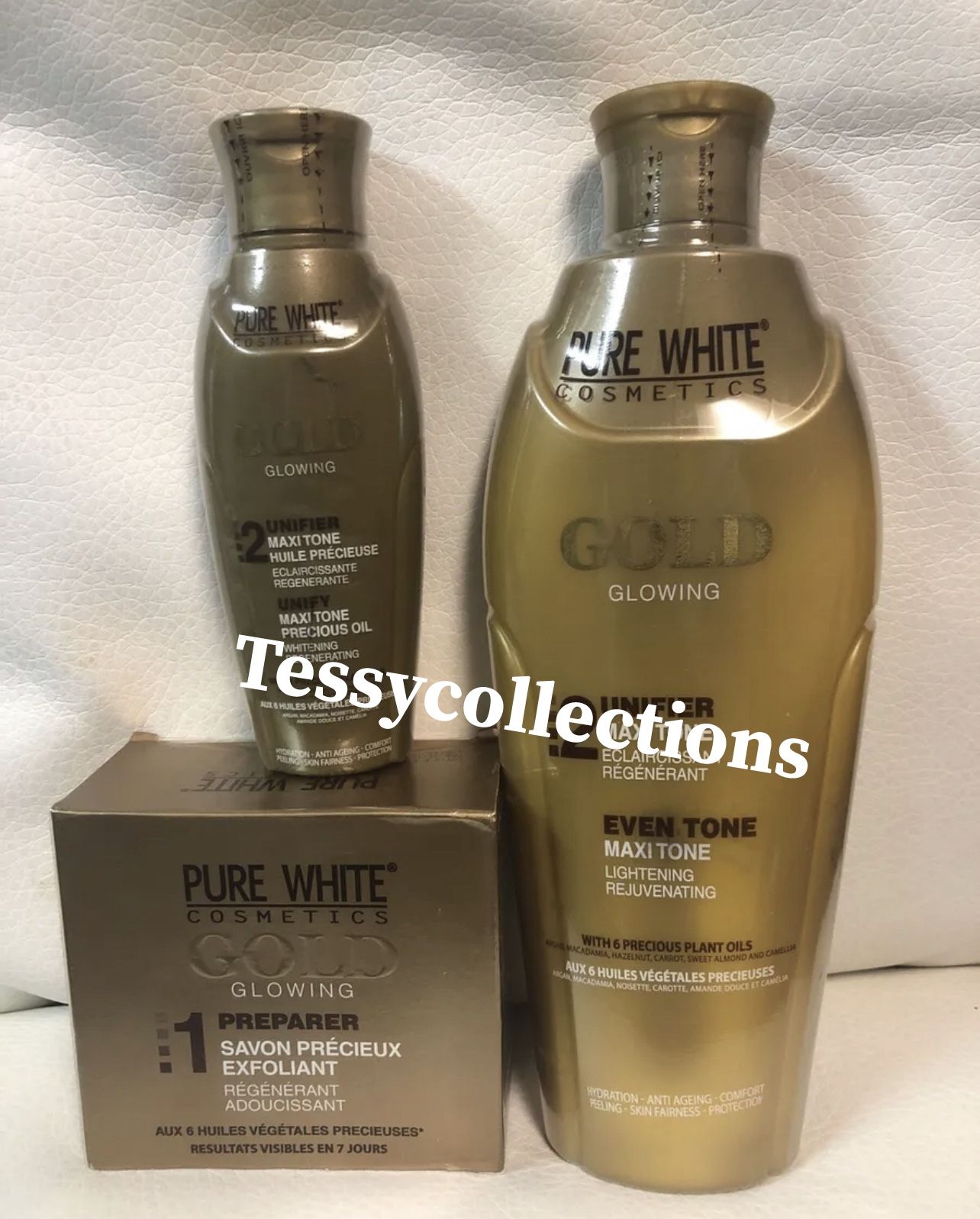 Pure white gold glowing body lotion 400ml soap and oil