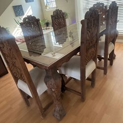 Hand-Carved Solid Wood Dining Set – 6 Chairs