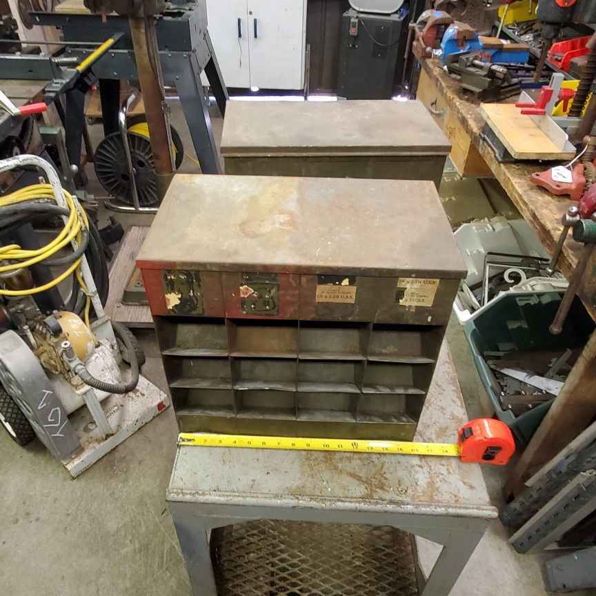 Pair Of Vintage Lyon Top Loading Self Feeding Parts Bins