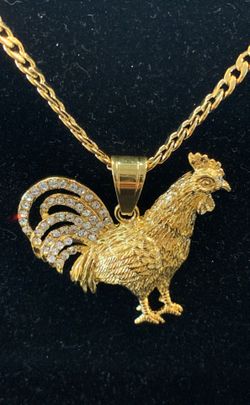 Stainless Steel Rooster Charm and Cuban Link Chain Set