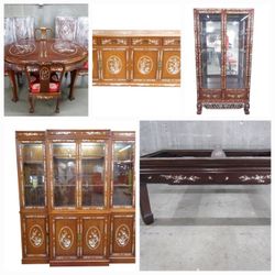 Im Selling This Wle Set Teak Mother Of Pearl Dining Table & Coctail Tables  , 6 Chairs, Vitrine, Cabinet, Cocktail Table & Buffet Cabinet)
