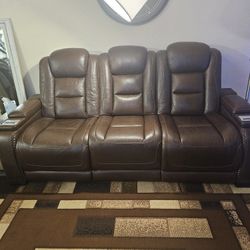 Brown Leather Three Seat Recliner