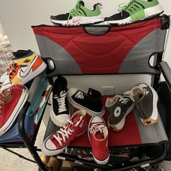 Size 5Y & 6)Nikes, Green, Black, And White, $35)Converse, $35,$45, $50(Black And White High TopConverse Men Size 6.5) Size 8.5 Women)(👇🏽Des.