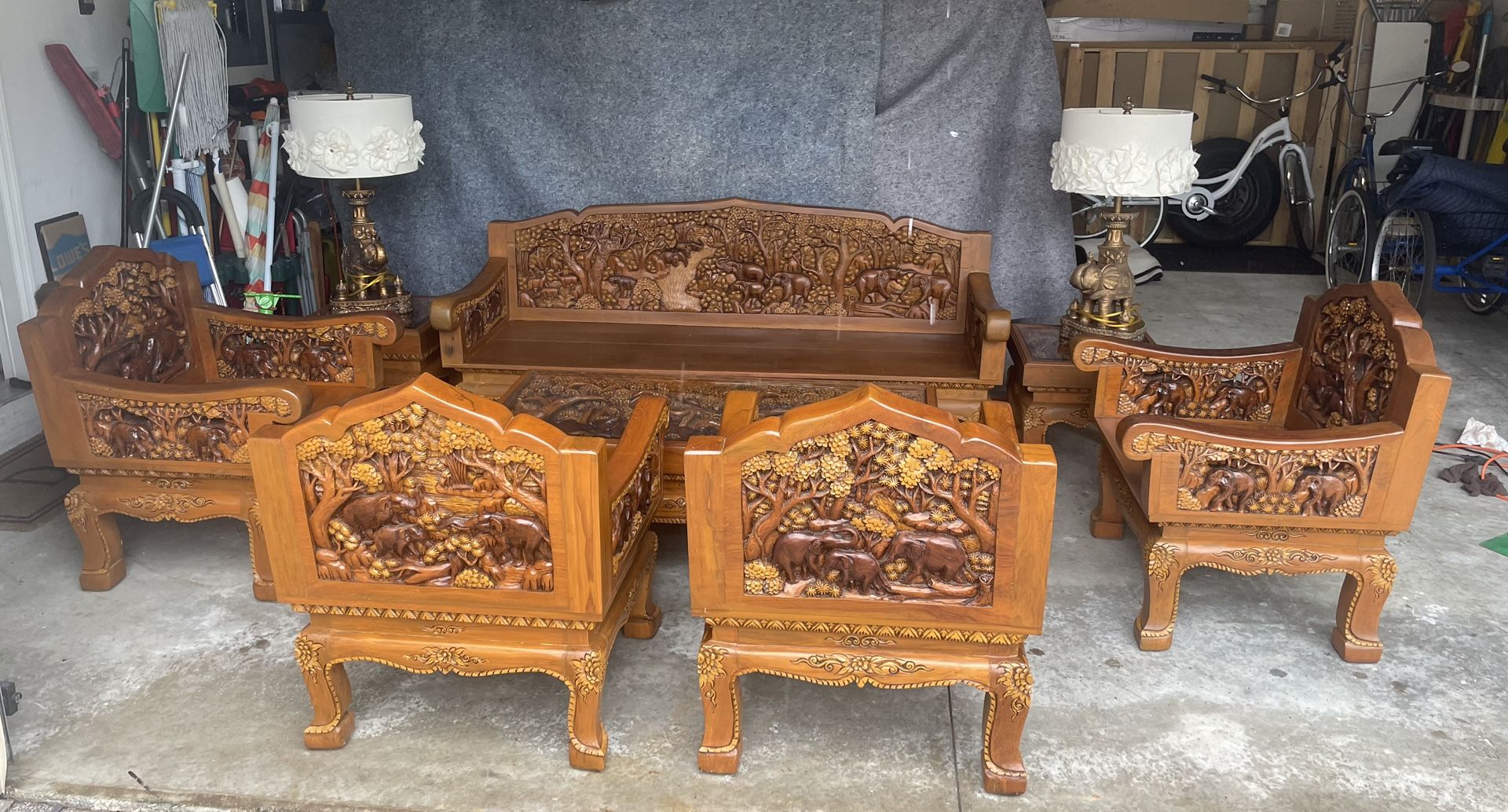 Thai  teak carved set.
