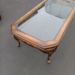 Wooden Coffee Table With Glass Top.