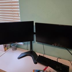 Pair Of 21 Inch 1080p AOC monitors With Dual Monitor Stand