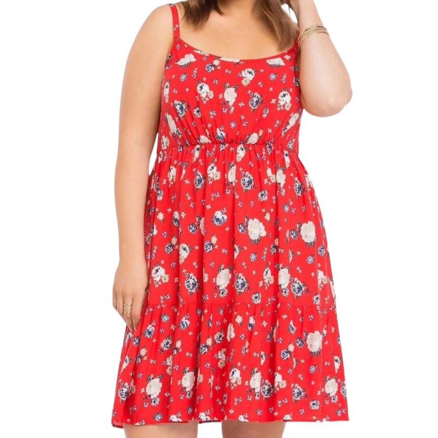 Torrid Women's Dress Red Floral Tiered Challis Sundress Babydoll Ruffle