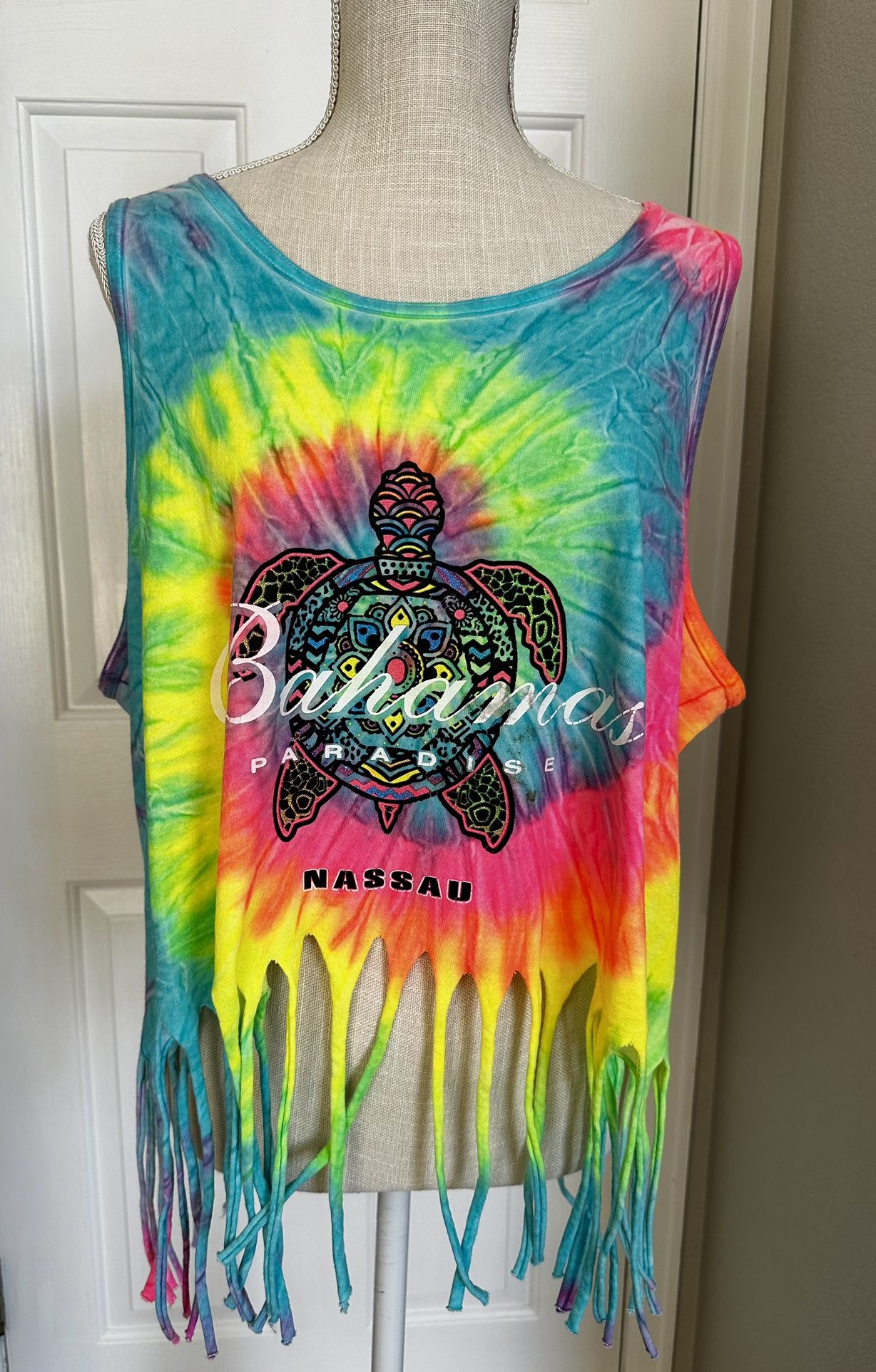 Tie-Dye T-shirt Tank Top 100% Cotton Pullover with Fringes Made in Honduras