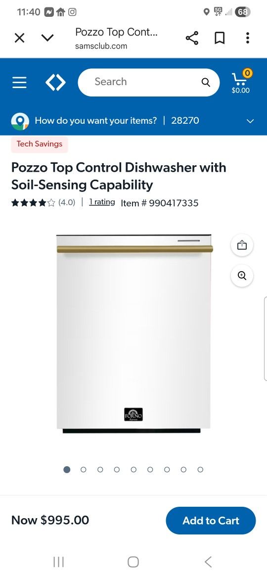 Forno Pozzo Top Control Dishwasher with Soil-Sensing Capability 24"