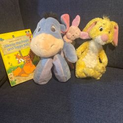 Winnie Pooh Book & Eeyore W/Piglet And Rabbit Plush
