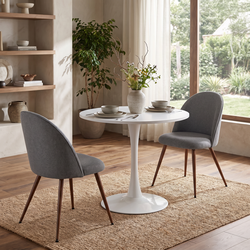 Homy Casa CLIFT+HAVEN 3PC Dining Set 31.5" Round Table with 2 Grey Fabric Dining Chairs and Walnut-Finished Legs Open Box