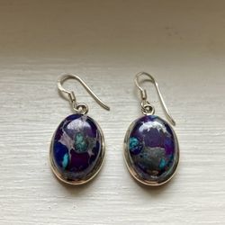 NEW 925 Silver Earrings With Purple Mojave Turquoise Stone 