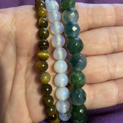 Tigers Eye, Opalite Or Green Agate Bracelets