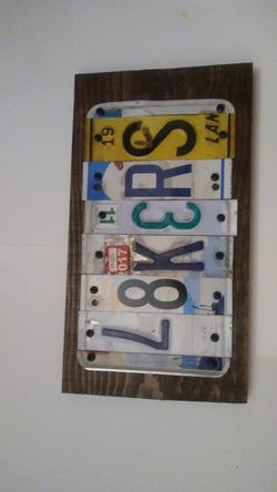 CUSTOM LICENSE PLATE MADE OUT OF RECYCLE PLATES HAND CRAFTED PINE WOOD STAIN