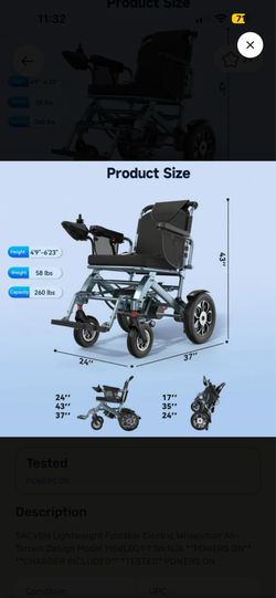 SACVON Lightweight Foldable Electric Wheelchair – Like New