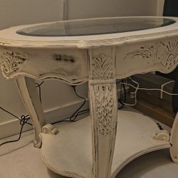 White Coffee Table Solid Wood, Top Glass