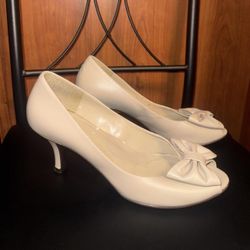 Vintage Naturalizer Nude Bow Kitten Pumps – Real Leather 7.5 Chic Balletcore Elegant Kitten Heels Club Elegant Party Feminine Office Siren