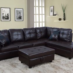 New Espresso Leather Sectional And Ottoman