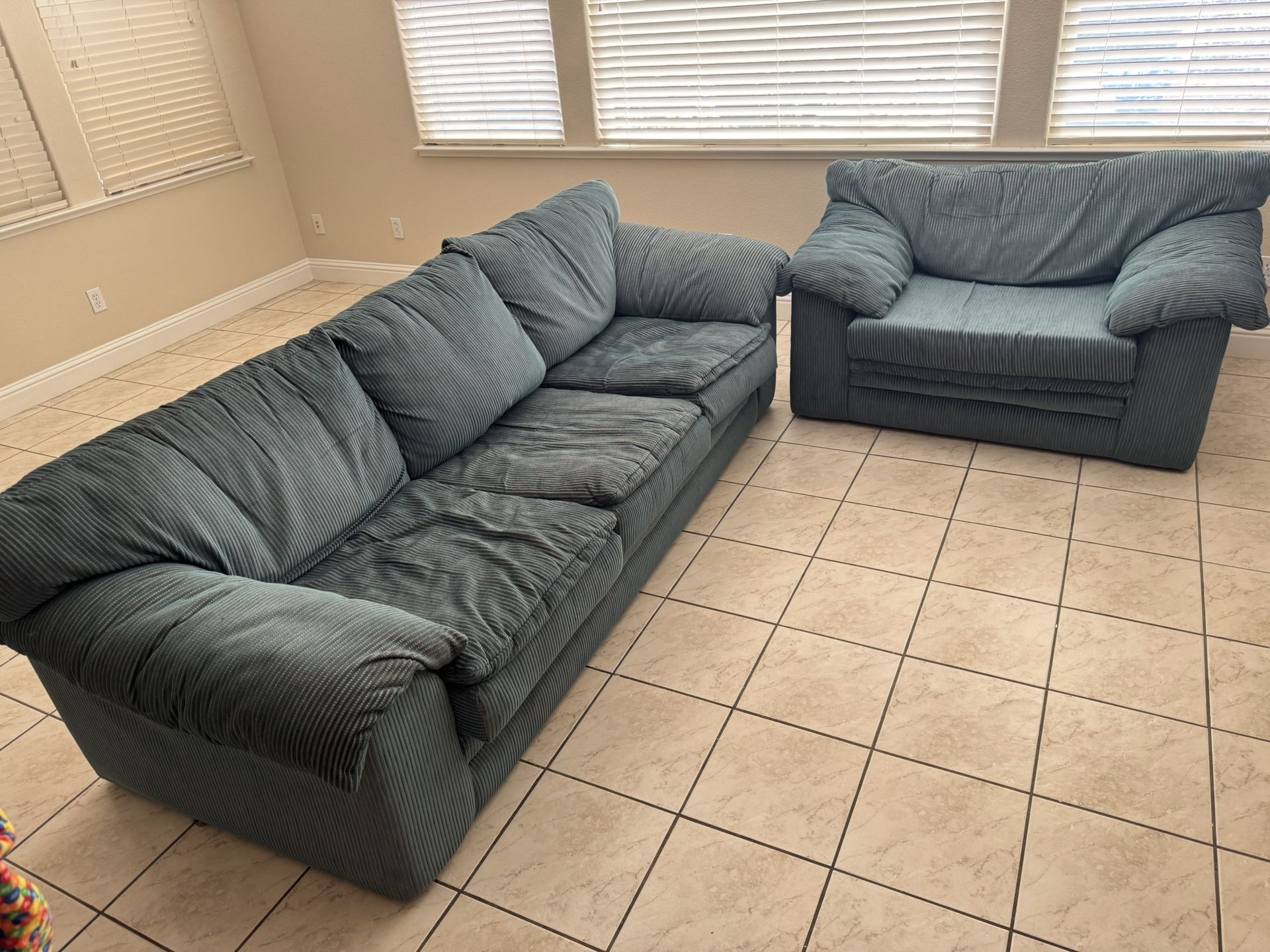 Loveseat And Couch Set - Green, Corduroy Material $250 OBO
