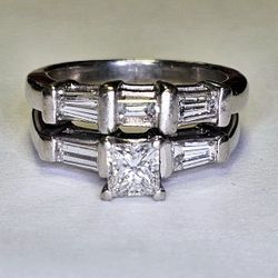 Vintage Platinum Natural Diamond Ring Set #13560