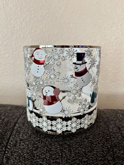 Playing Snowmen 3-Wick Candle Holder