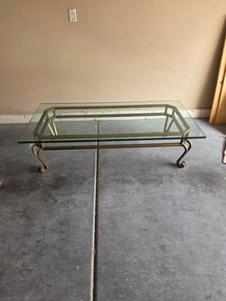 Title: Elegant Glass Coffee Table – Gold Brass Metal Frame – 60”
