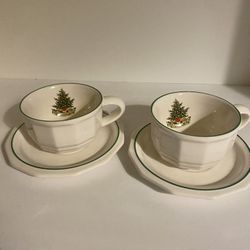 Vintage Pfaltzgraff Christmas Heritage Tree cups & saucers - set of 2