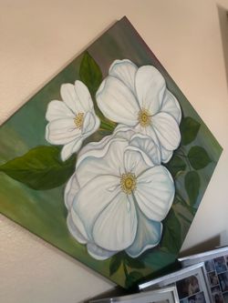 White Floral Oil Painting on Canvas
